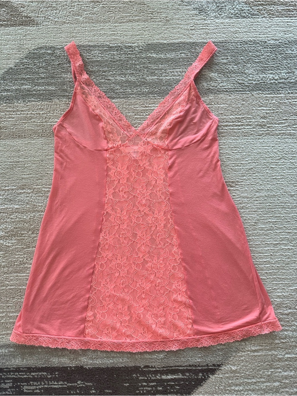 Vintage 2004 Victoria's Secret Coral Pink Lace-Front Chemise Size S